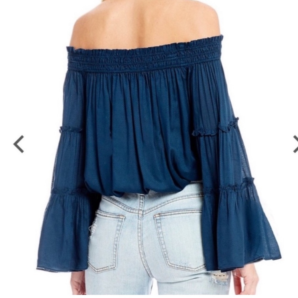 Free People Navy Blue Free Spirit Off Shoulder Bell Sleeve Boho Oversized Crop - Picture 3 of 11